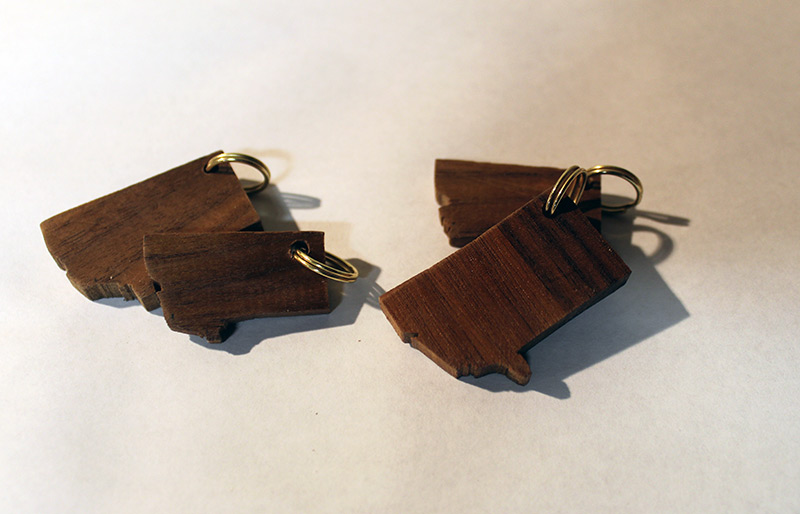 Montana shaped walnut wood keychain
